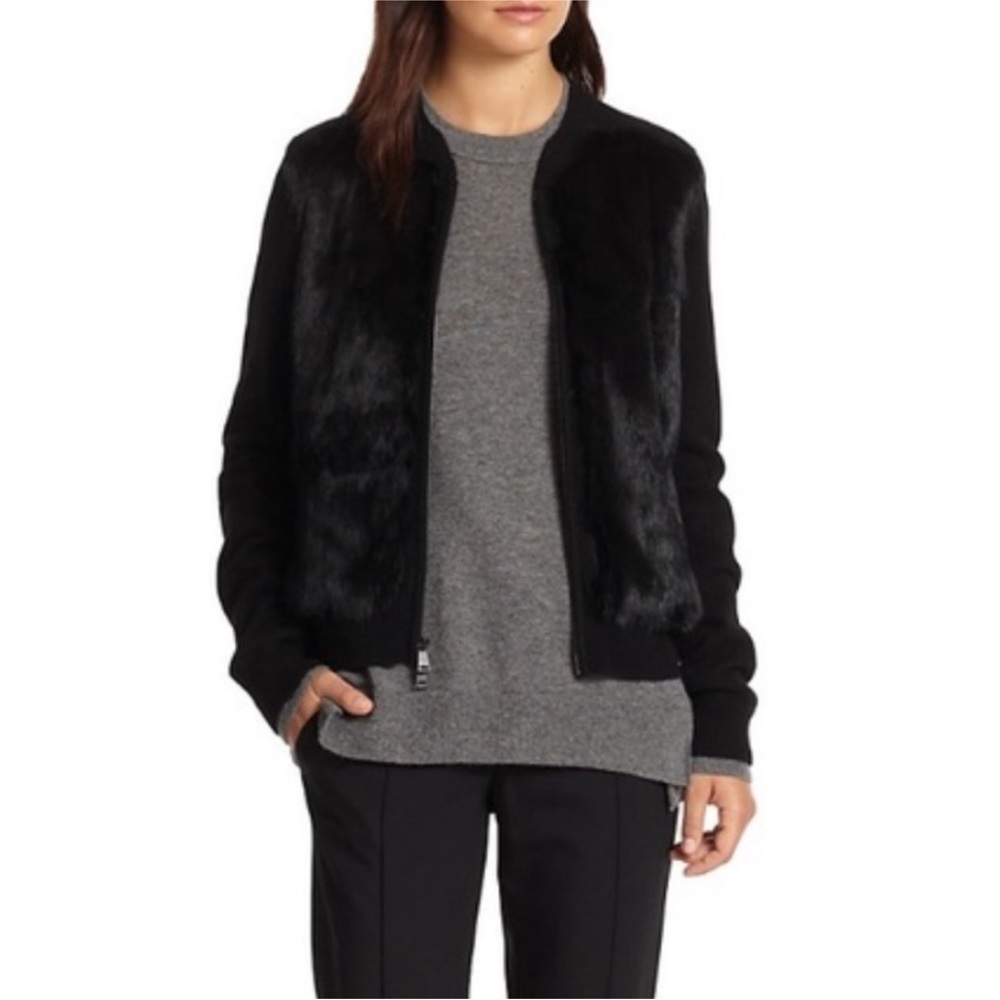 Vince Rabbit Fur Zip Up Cardigan size Small